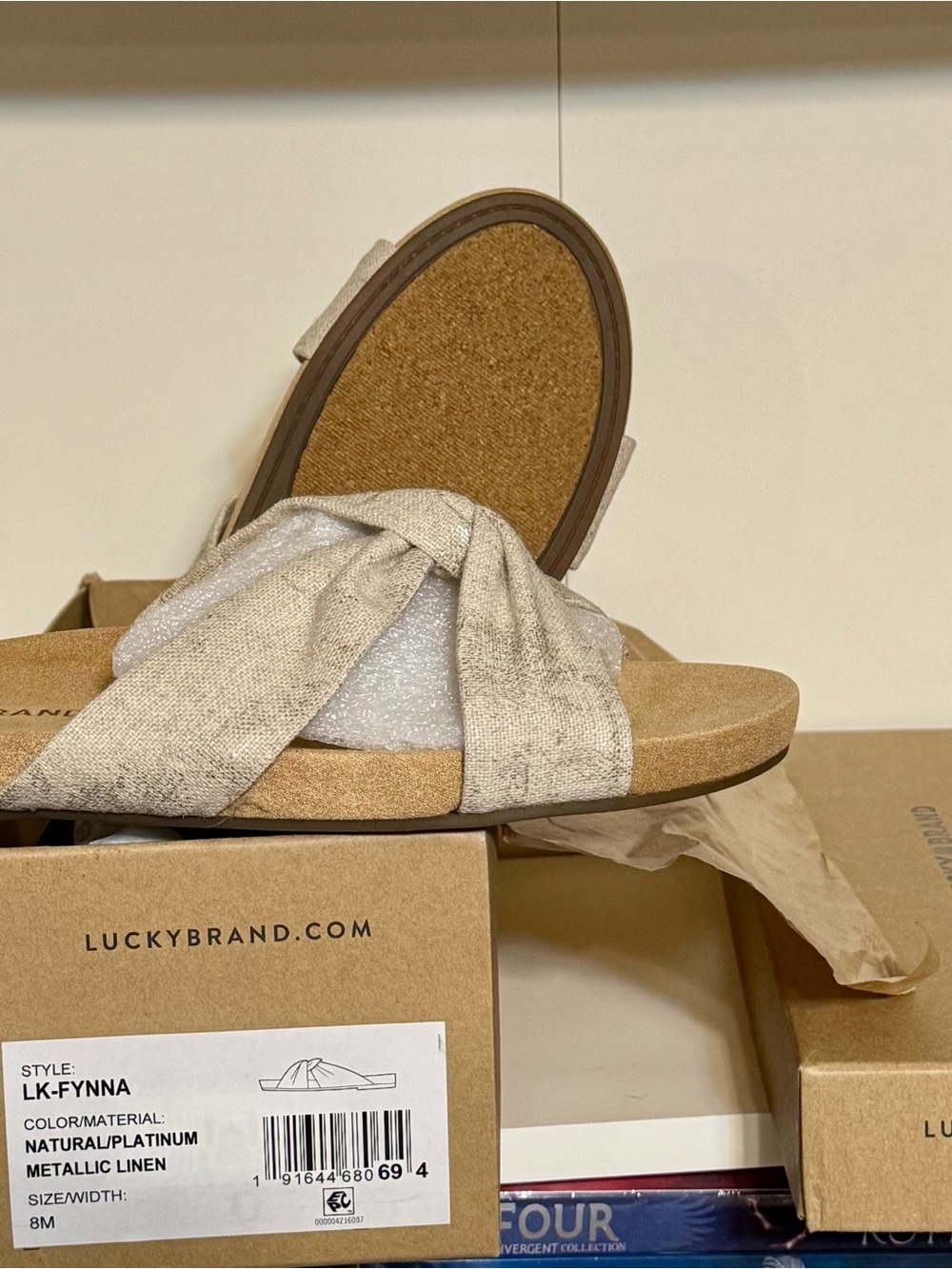 Lucky Brand Metallic Natural Linen Knotted Slide Sandals - Natural/Platinum